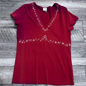 Y2K Fashion Bug Red Embroidered Fairycore Top Size L